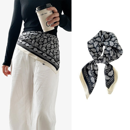 Pañuelo de Seda Estampado Paisley Negro - Cinturón Decorativo y Banda para Cabello - Image 13