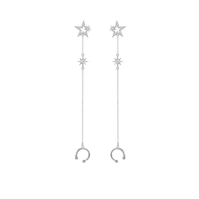 Aretes Largos de Plata 925 con Borla y Estrella de Circonia para Mujer - Image 8