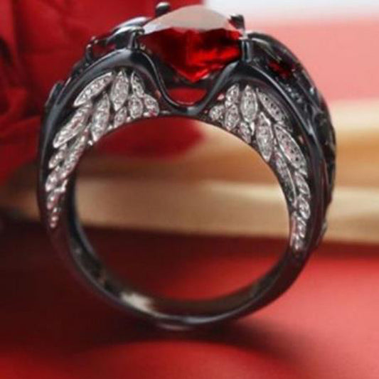 Anillo de Diamante Corazón Rubí Rojo Oro Negro - Compromiso Elegante - Image 2