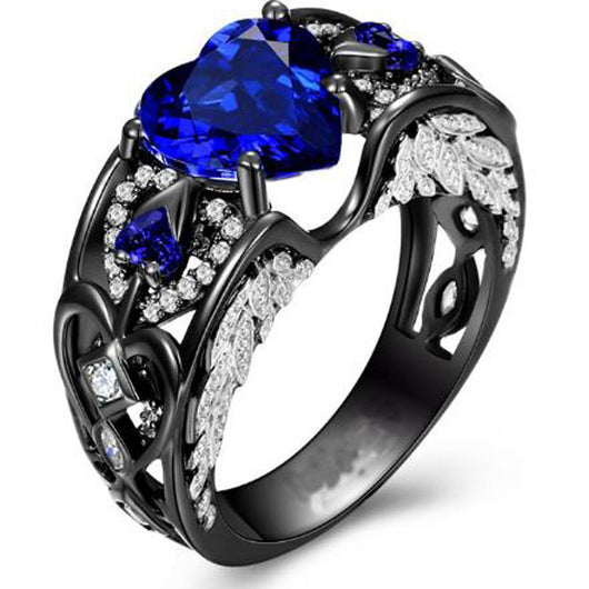 Anillo de Diamante Corazón Rubí Rojo Oro Negro - Compromiso Elegante - Image 3