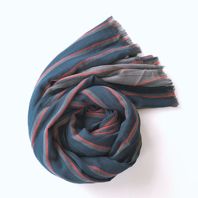 Bufanda Larga Azul a Rayas Estilo Japonés y Coreano para Hombre - Image 13