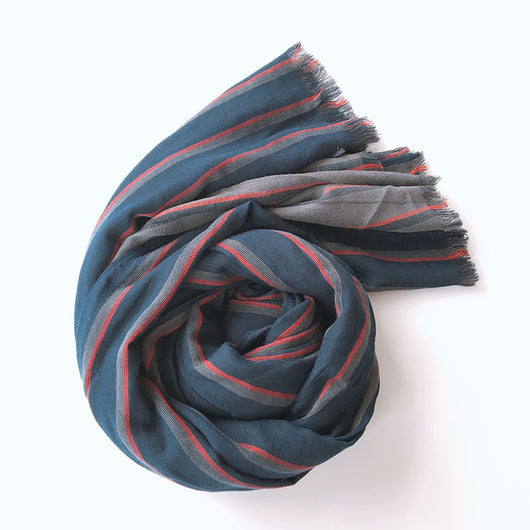 Bufanda Larga Azul a Rayas Estilo Japonés y Coreano para Hombre - Image 13