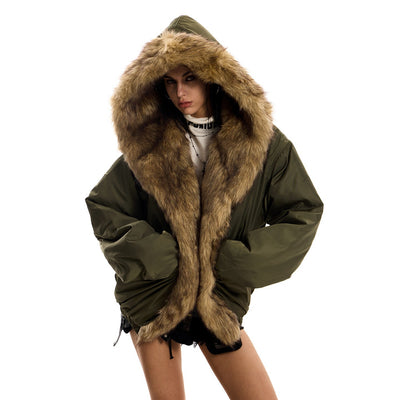 Parka Holgada con Capucha y Cuello de Pelaje para Mujer - Image 7