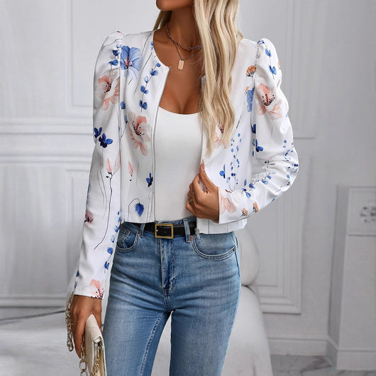 Chaqueta Larga Estampada con Mangas Gigot Elegante - Image 3
