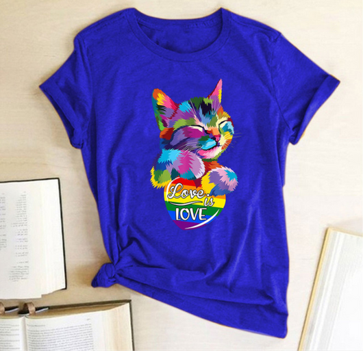 Playera Femenina Estampado Gato Colorido con Mensaje LOVE - Image 11