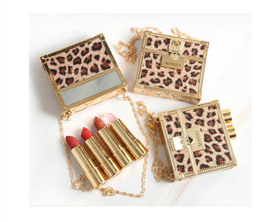 Set de Labial Mousse Estampado Leopardo con Espejo y Cadena - Image 9