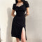 Vestido Elegante Cuello Cuadrado con Cintura Plisada Ajustado