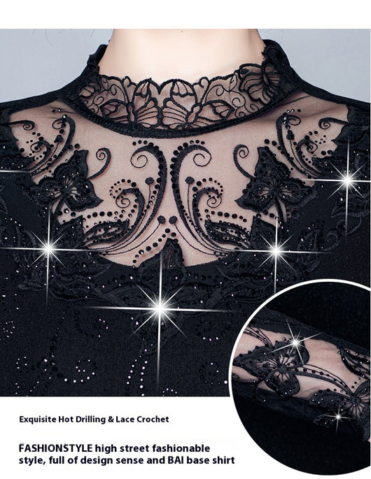 Blusa Cuello Alto con Encaje y Strass - Ajuste Slim para Otoño e Invierno - Image 9