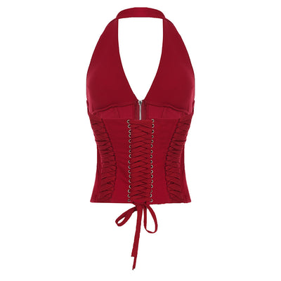 Top Halter Encaje Sexy Corto Anudado - Image 42