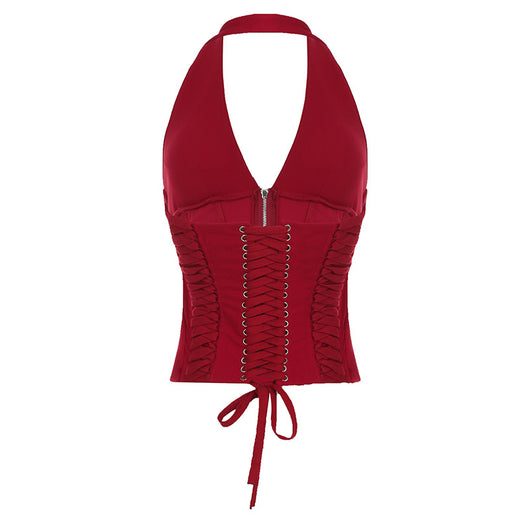 Top Halter Encaje Sexy Corto Anudado - Image 42