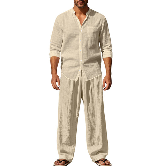 Conjunto de Camisa Suelta Manga Larga y Pantalón para Hombre - Image 9