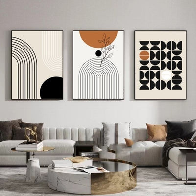 Tríptico Abstracto Morandi para Sala de Estar Minimalista