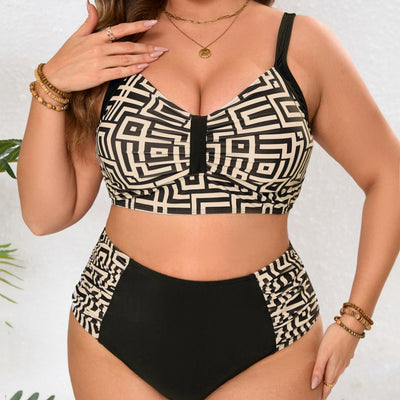 Bikini Cintura Alta con Diseño Cuadriculado - Traje de Baño Fashion