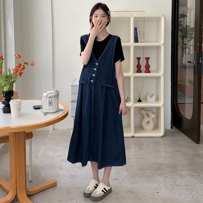 Conjunto de Dos Piezas: Falda Denim con Chaleco y Camiseta Base Talla Grande - Image 4
