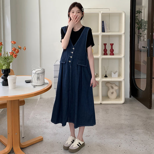 Conjunto de Dos Piezas: Falda Denim con Chaleco y Camiseta Base Talla Grande - Image 4