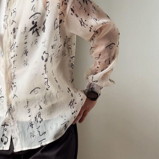 Camisa Hombre Estilo Caligrafía China - Diseño Minimalista Casual y Moderno - Image 7