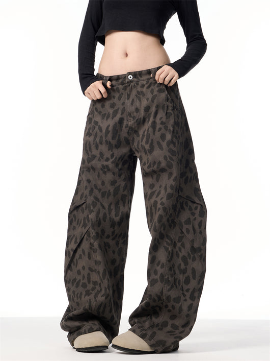 Pantalones Jeans Leopardo Retro Mujer Cintura Alta Pierna Ancha - Image 19