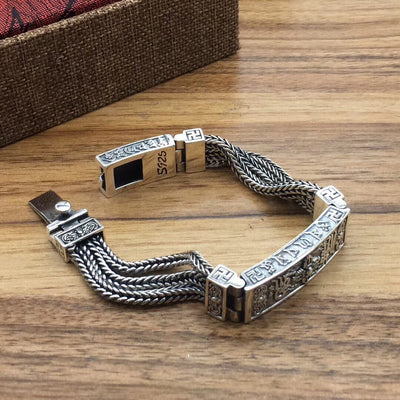 Pulsera de Plata Esterlina 925 para Hombre con Mantra de Seis Palabras - Image 3