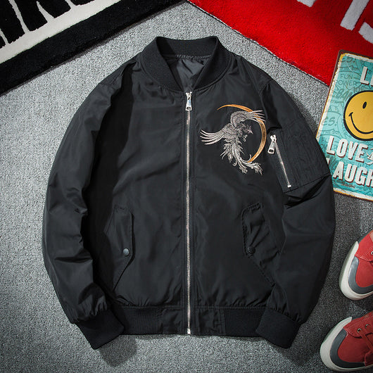 Chaqueta Bomber Hombre Estilo Coreano con Bordado Demonio - Diseño Urbano Moderno