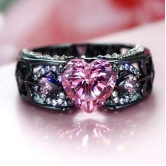 Anillo de Diamante Corazón Rubí Rojo Oro Negro - Compromiso Elegante - Image 4