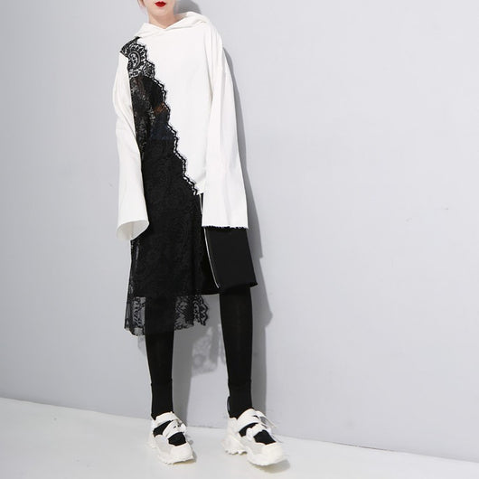 Sudadera con Capucha y Costuras Asimétricas de Encaje para Mujer - Image 14