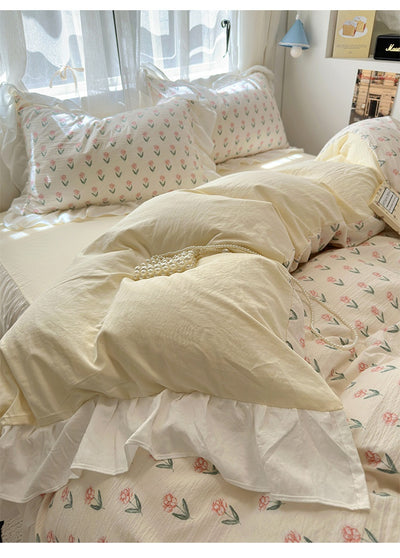 Juego de Cama Algodón Lavado Encaje Tulipán Estilo Coreano 4 Piezas - Image 23