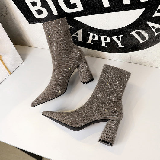 Botas de Tacón Alto con Pedrería y Punta Afilada para Mujer - Image 12