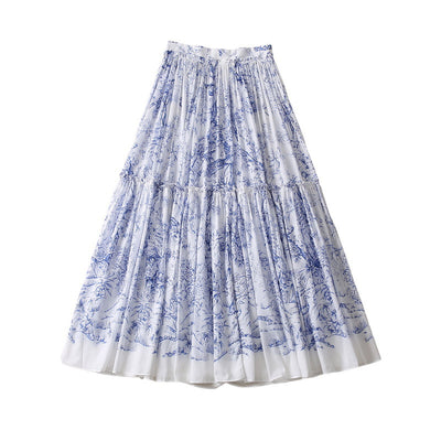 Falda Plisada Floral Azul en Algodón Ligero con Pájaros - Image 5
