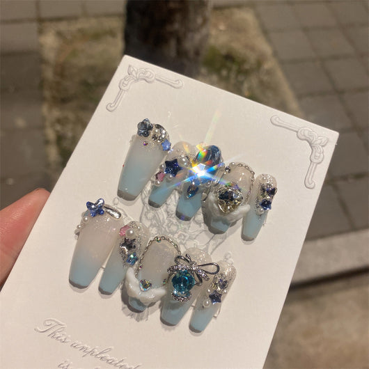 Pegatinas de Uñas Postizas Huevo de Paloma Azul Marino - Image 3