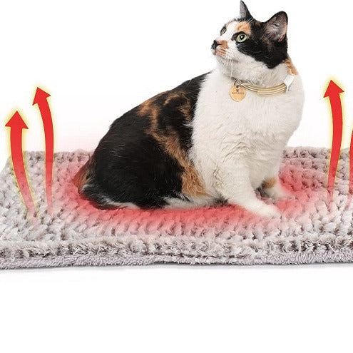 Light gray fluffy pet sleeping mat with a black and white French Bulldog sitting on it. Measures 27.5x18.5 inches. - Image 2