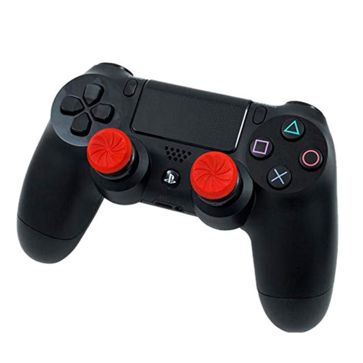 Two black ABS thumb grip extenders for PlayStation 4 controllers, featuring a textured surface for enhanced grip. - Image 3