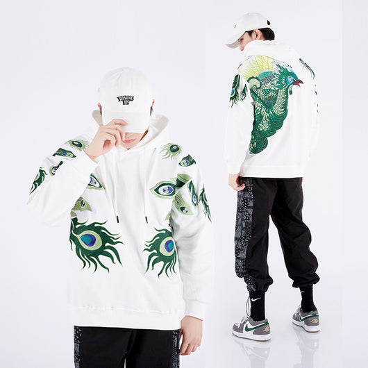 Sudadera con Capucha y Bordado de Pavo Real para Hombre - Image 9