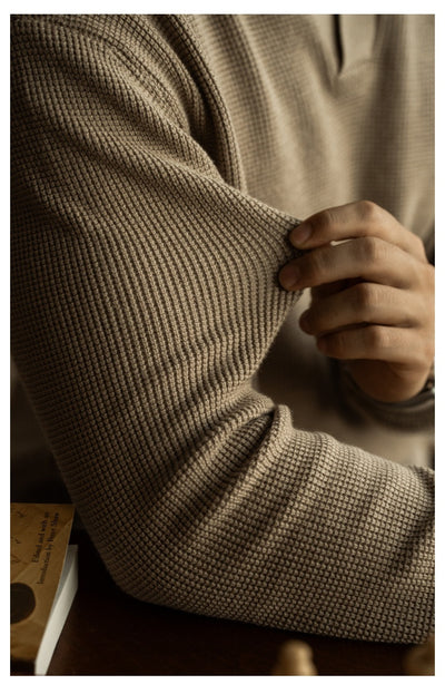 Suéter Henley Casual de Cuello V y Manga Larga para Hombre - Image 34