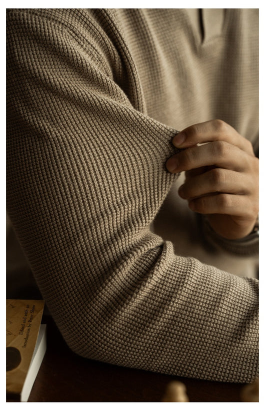 Suéter Henley Casual de Cuello V y Manga Larga para Hombre - Image 34
