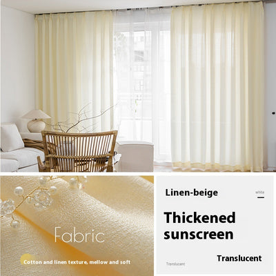 White translucent thickened sunscreen curtain made of hemp yarn with grommet top, hanging in a modern window. - Image 11