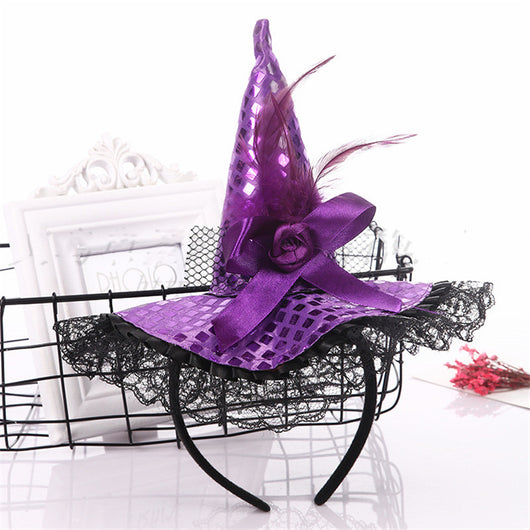 Diadema de Sombrero de Bruja para Halloween con Encaje y Lentejuelas - Image 11