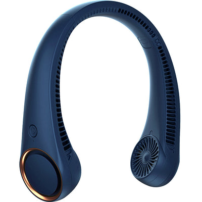 Dark blue U-shaped neck fan with air vents, small fan grilles, and a rose gold accent ring. - Image 5