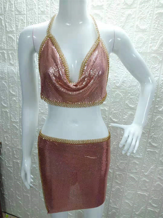 Vestido Tubo Brillante con Cadena de Plata para Mujer - Image 8