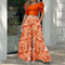 Conjunto Elegante: Blusa Manga Abullonada con Pantalón Ancho Estampado