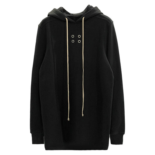 Sudadera Negra Oversize con Cordones y Largo Extendido - Image 3