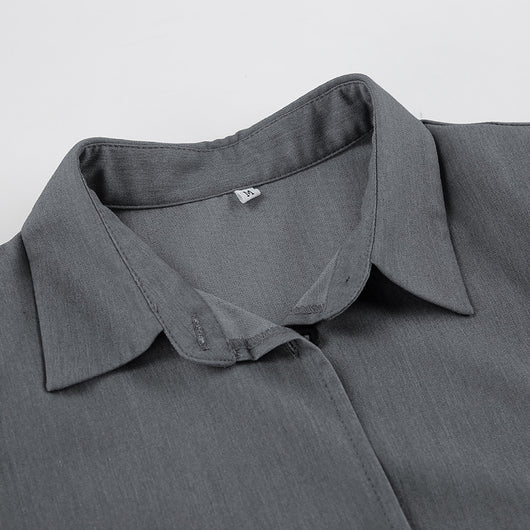 Conjunto de Pantalón Ancho y Blusa Gris de Manga Larga Cintura Alta Efecto Reductor - Image 17