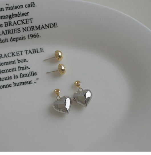 Aretes de Plata Esterlina Contraste 3D Amor Aguja Sensible - Image 13