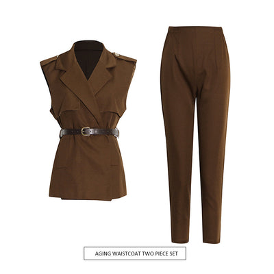 Chaleco y Pantalón Recto Talle Alto Estilo Western con Costuras - Image 7