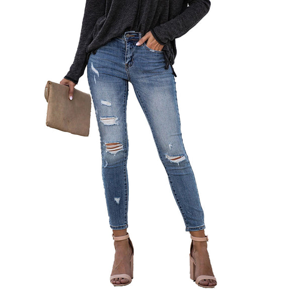 Pantalones Slim Rotos con Cintura Elástica