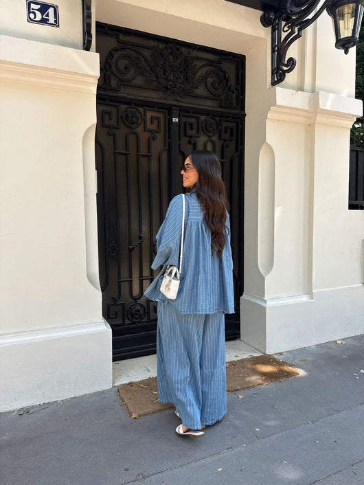 Traje de Pantalón Ancho y Camisa a Rayas - Image 10