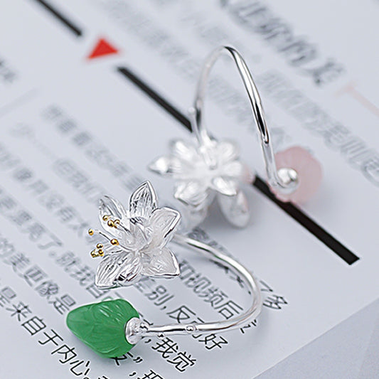 Anillo de Plata Esterlina con Jade Lotus Estilo Vintage - Image 2