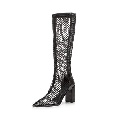 Botas de Tacón Robusto con Malla Trasera y Cierre - Negro - Image 2