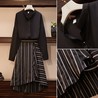 Traje Casual Elegante: Blusa Manga Larga y Falda para Mujer - Image 3