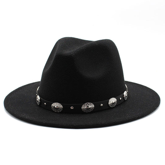 Sombrero de Copa Retro con Cinturón Metálico Unisex - Estilo Jazz Vintage