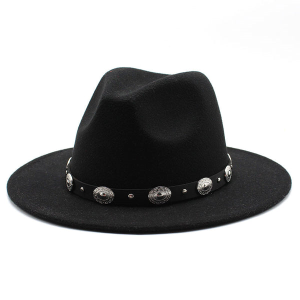 Sombrero de Copa Retro con Cinturón Metálico Unisex - Estilo Jazz Vintage